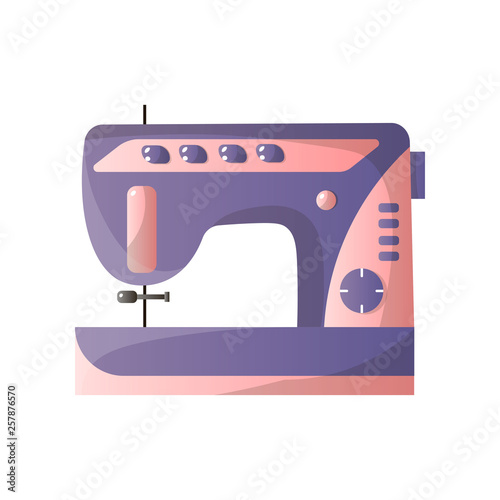 Modern sewing machine with different options isolated on white background