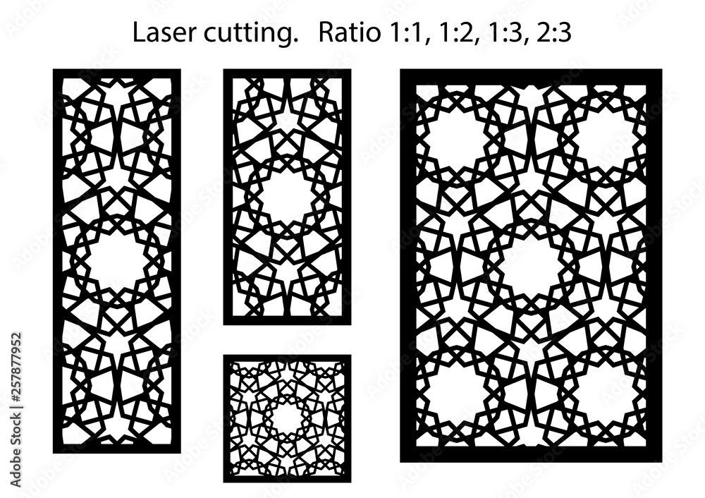 Laser cutting. Arabesque vector panel set. Templates for interior partition in arabic style. Ratio 1:1, 1:2, 1:3, 2:3