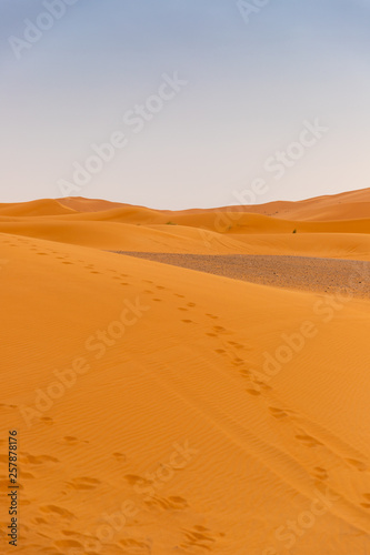 Footprints in the sand dunes of Sahara Desert (Merzouga) in Morocco
