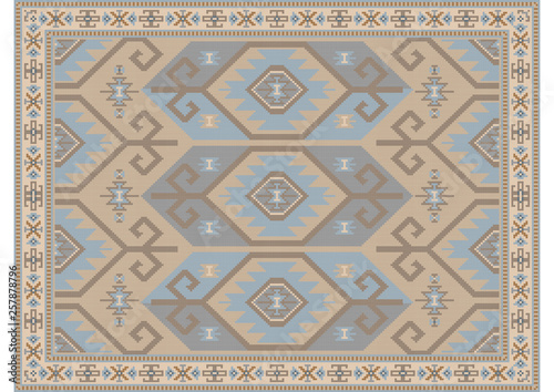  Vintage oriental carpet in pastel colors with beige, bluish and brown shades