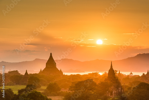 Bagan  Myanmar ancient temple ruins landscape in the archaeological zone