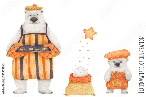 Polar Bear father and son baking fish cookies