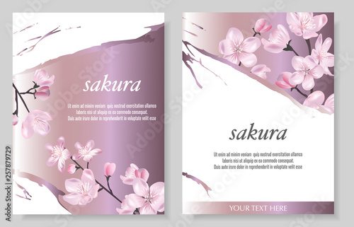 Set of Vector cards with Luxurious sakura flowers