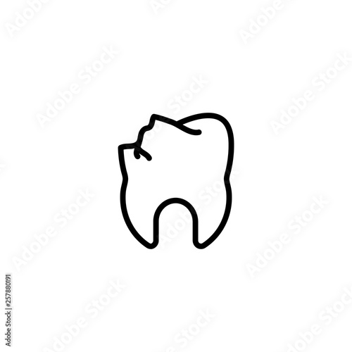 cavity, broken, cavity, crack, hole, tooth, decay icon in black outline style, vector