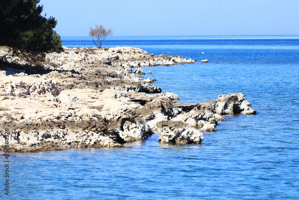 Rocky coast on Adriatic sea, Croatia; Island Ugljan near Zadar touristic destination.