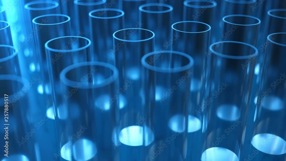 Blue tint animation. Glassy Laboratory flasks with blue liquid. Chemical concept, looped 3d animation Blue tint animation. Glassy Laboratory flasks with blue liquid. Chemical concept, looped 3d animation