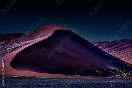 Fototapeta Naklejka Na Ścianę i Meble -  desert of namib at night with orange sand dunes and starry sky