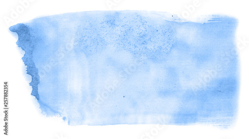Abstract watercolor background hand-drawn on paper. Volumetric smoke elements. Blue color. For design, web, card, text, decoration, surfaces.