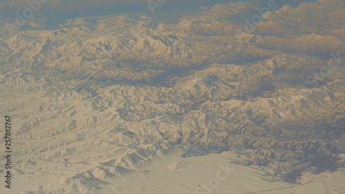 Beautiful snow-capped mountains from a bird's eye view. Zagros Mountains. Iran