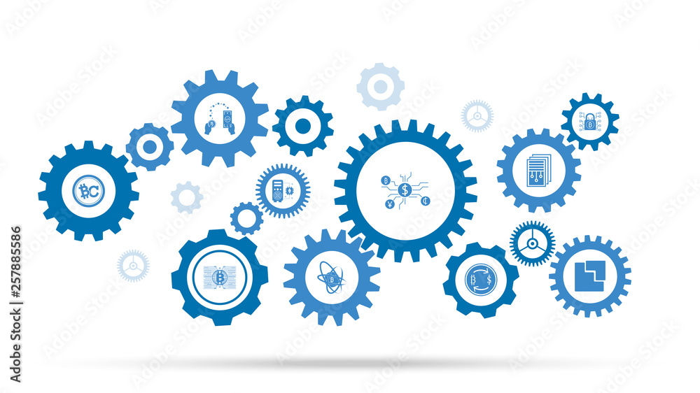 Money and financial mind mapping ixon. Business network. Business connections. Currency: euro, yen, bitcoin, dollar icon. From cryptocurrency set