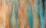 Acrylic paint strokes on canvas. Randomly blue, yellow, dark, orange.