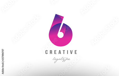 6 six pink gradient number digit logo icon design