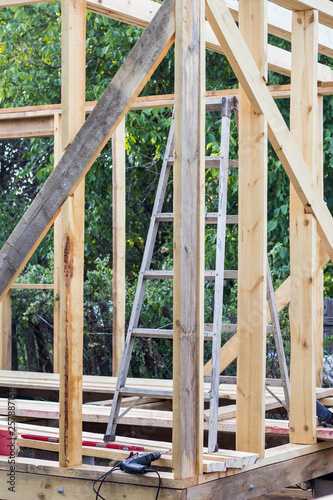 Wood framing on a new house under construction