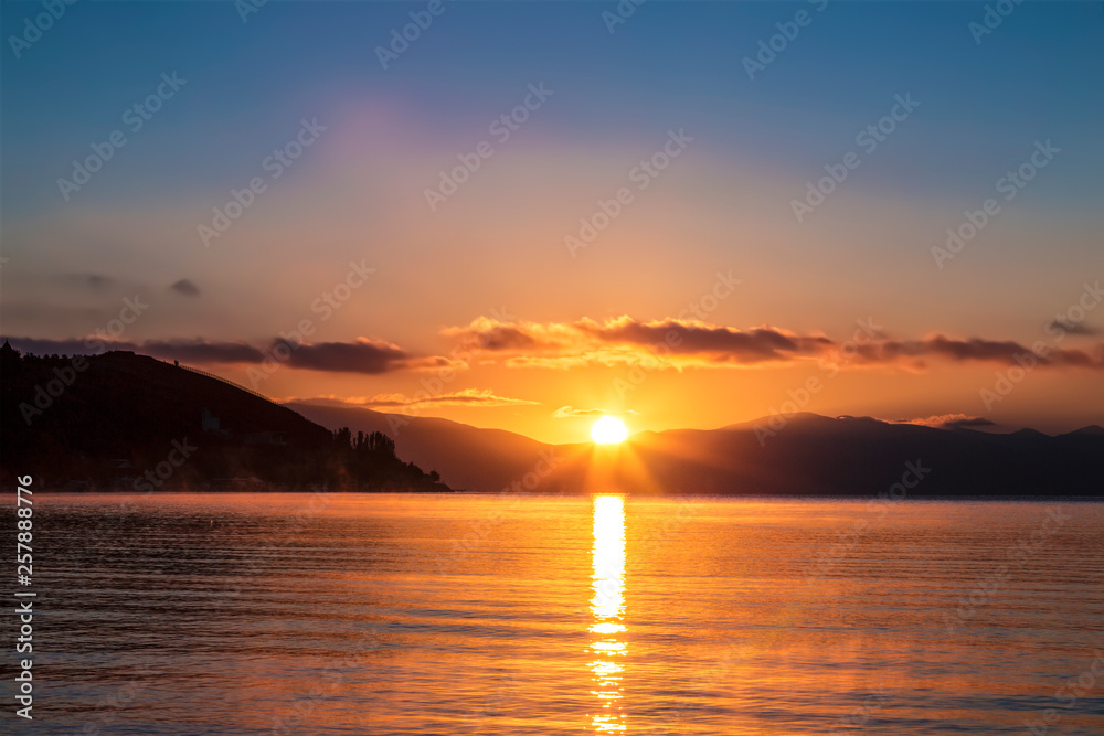 Dawn on lake Sevan in Armenia