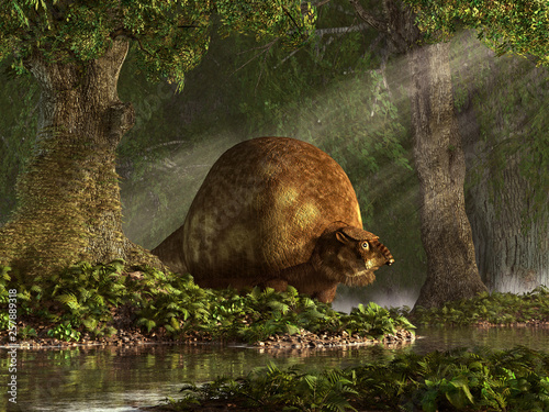 Fototapeta Naklejka Na Ścianę i Meble -  Glyptodons were giant cousins of the armadillo that lived in South and Central America during the last ice age.  3D Rendering