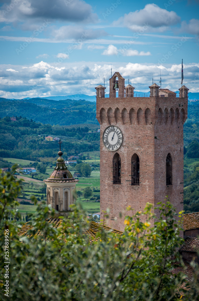 San Miniato town view, bell tower of the Duomo cathedral San Miniato, Tuscany Italy Europe.
