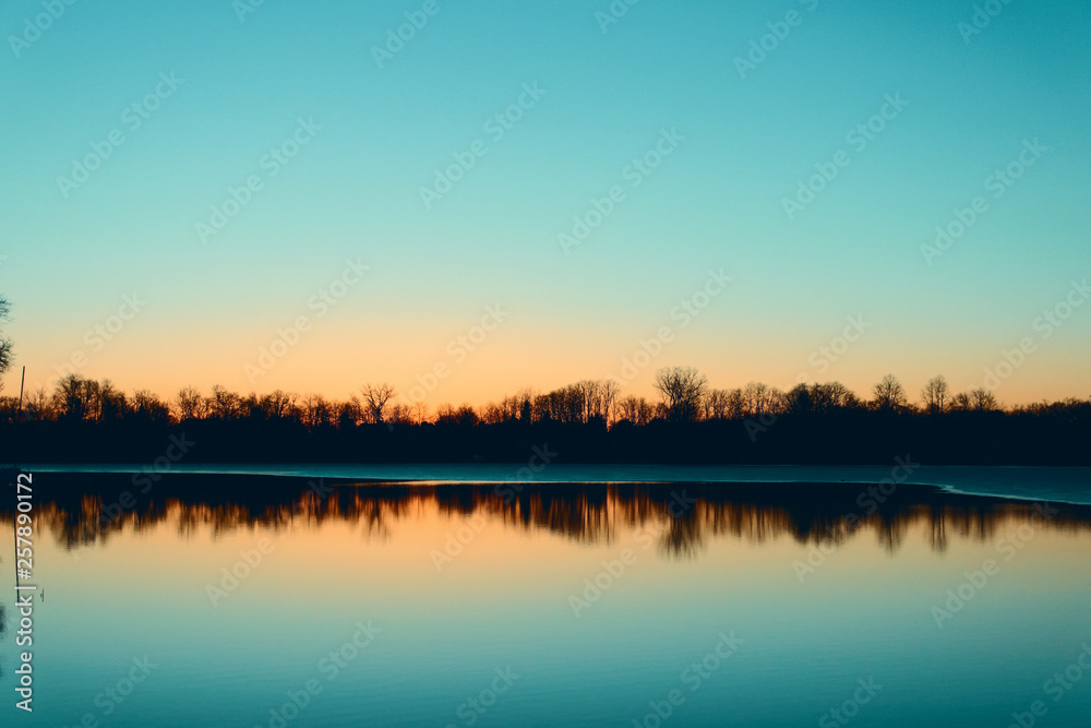 Sunrise Lake Blue Orange