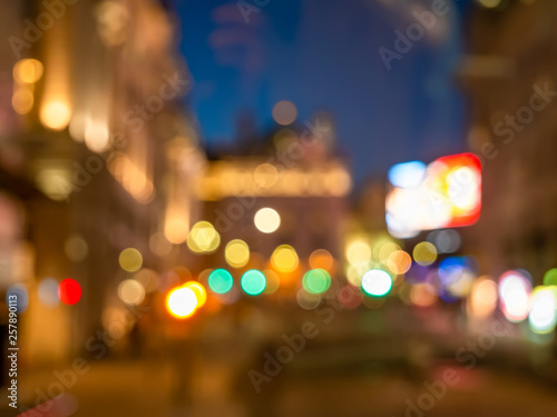 Abstract blurry lights in the city at night, colorful cityscape wallpaper of London