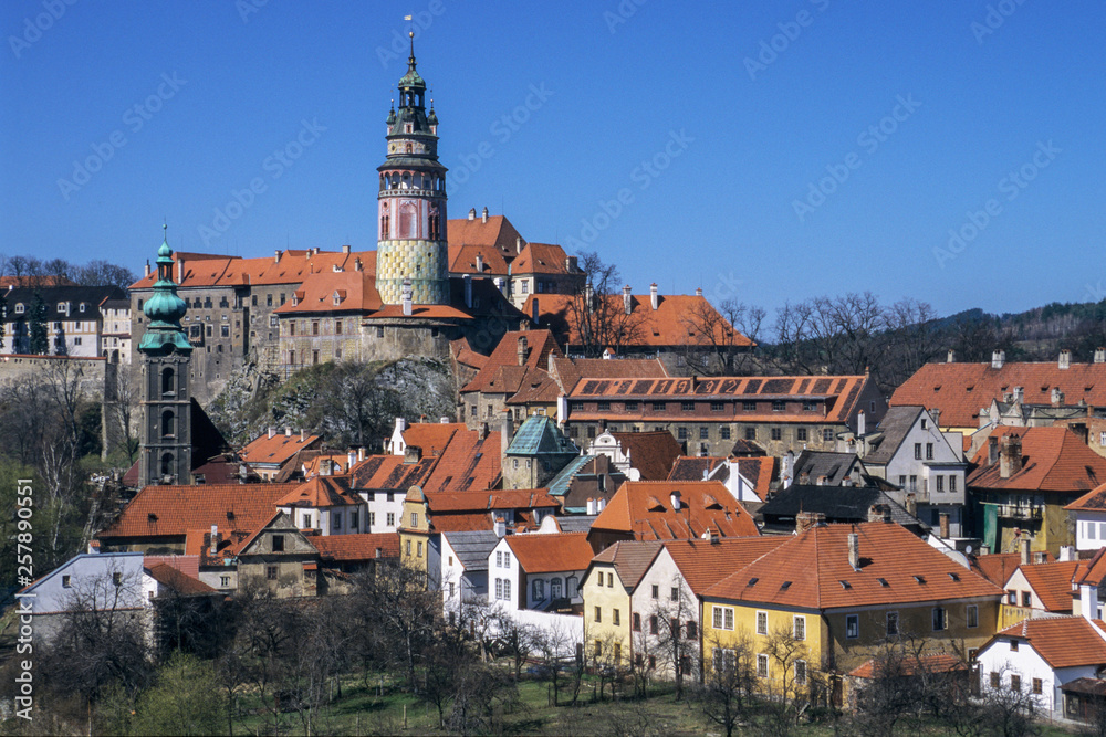 View to church and castle in Cesky Krumlov, Czech republic