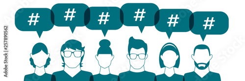 People with speech bubbles Hashtag Social Media concept