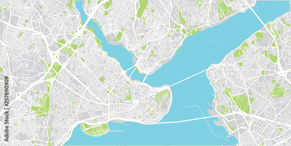 Urban vector city map of Istanbul, Turkey