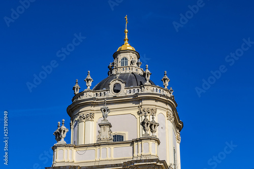 View of Lviv Greek Catholic Archbishop's Cathedral of Saint George (Ukr: Sobor sviatoho Yura, 1760) - magnificent Rococo architectural ensemble dating back to the XVIII century. Lviv, Ukraine. photo