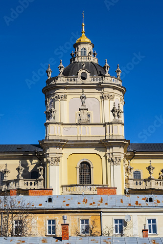 View of Lviv Greek Catholic Archbishop's Cathedral of Saint George (Ukr: Sobor sviatoho Yura, 1760) - magnificent Rococo architectural ensemble dating back to the XVIII century. Lviv, Ukraine. photo