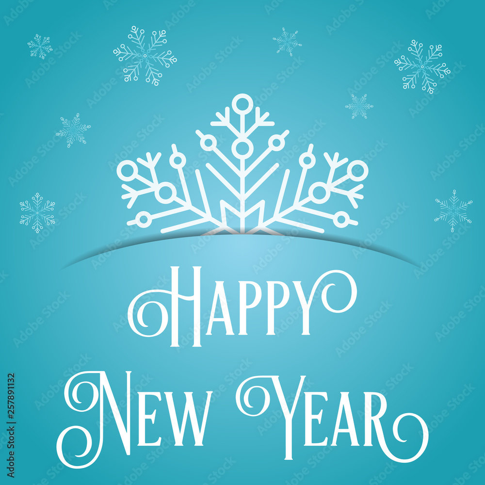 Happy New Year greeting card with snowflakes. Festive illustration for design, posters, cards, invitations, gift, greeting card. Holiday Vector.