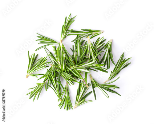 Rosemary isolated on white background  Top view.