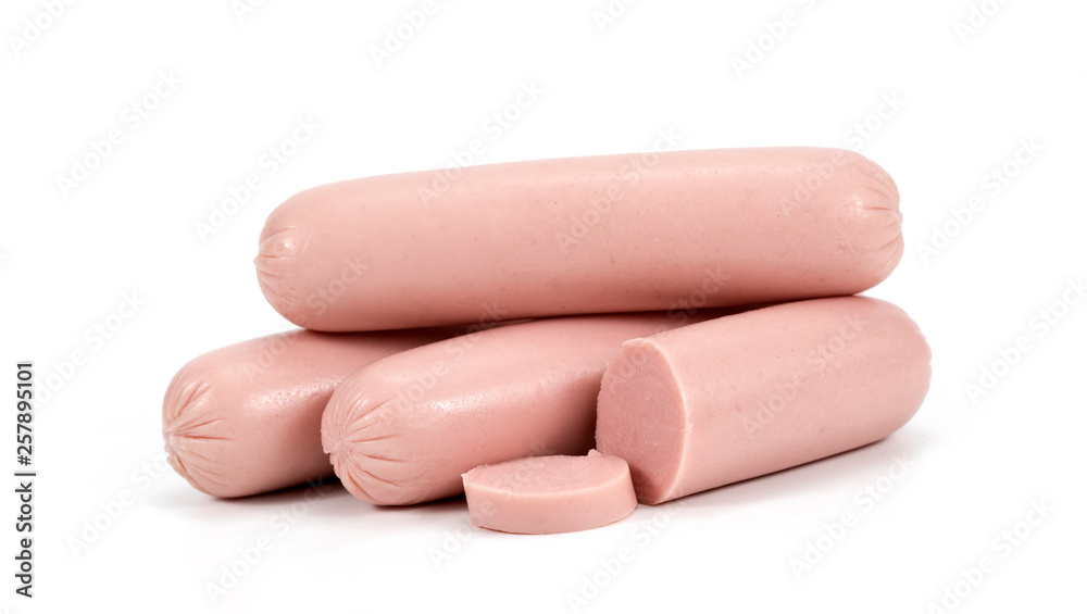 Tasty sausages on white background. Meat product Tasty sausages on white background. Meat product