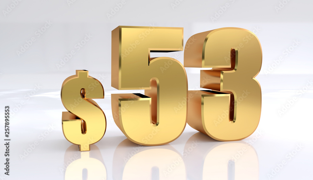 Obraz premium 53 dollar price symbol. red text number 3d render with dollar sign on white background - Illustration