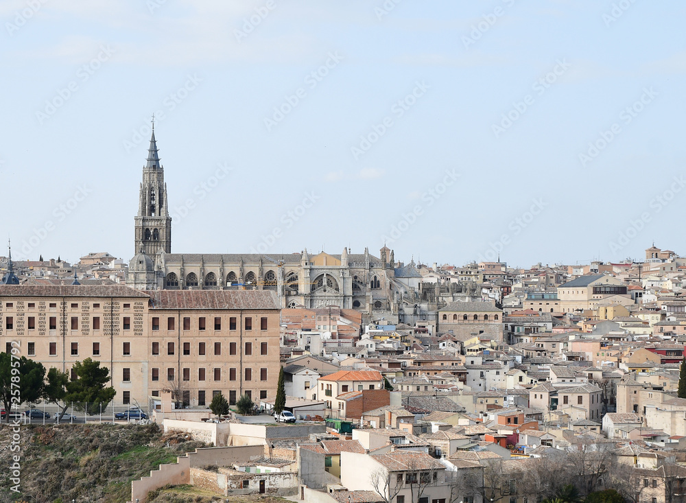 TOLEDO-SPAIN-FEB 20, 2019:The Primate Cathedral of Saint Mary of Toledo is a Roman Catholic church in Toledo, Spain. It is the seat of the Metropolitan Archdiocese of Toledo.