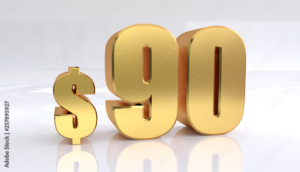90 dollar price symbol. red text number 3d render with dollar sign on white background - Illustration 90 dollar price symbol. red text number 3d render with dollar sign on white background - Illustration