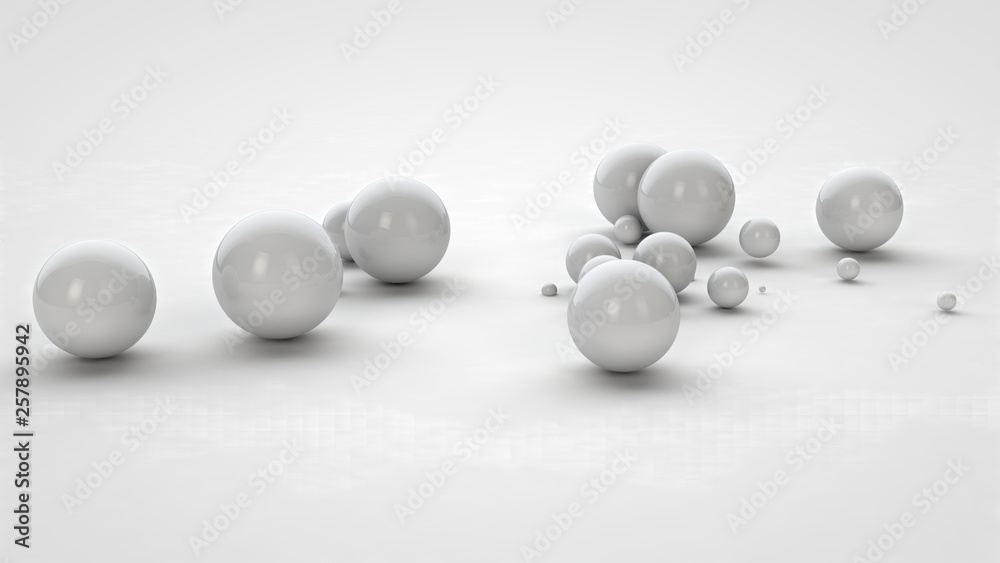 3D rendering lots of white balls of different sizes are scattered on a white surface. Pearls, precious . Image isolated on white background. 3D rendering 3D rendering lots of white balls of different sizes are scattered on a white surface. Pearls, precious . Image isolated on white background. 3D rendering