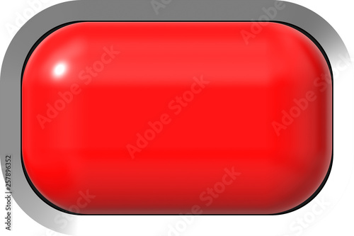 Web button 3d - red glossy realistic with metal frame, easy to expand