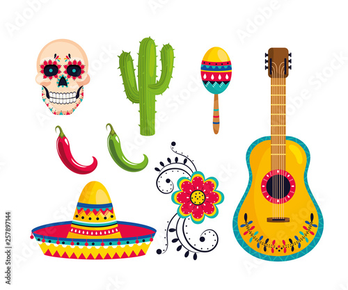 set traditional mexican decoration to event celebration