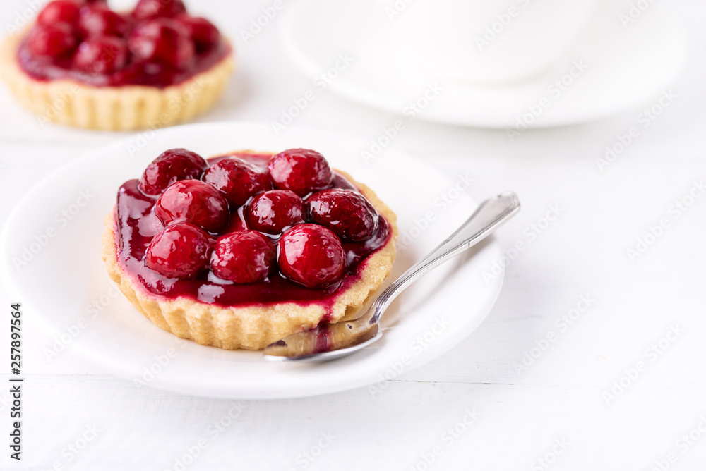 Fresh Homemade Tartlets Tart with Berries on White Background Tasty Tarts Decorated with Red Berries Copy Space Fresh Homemade Tartlets Tart with Berries on White Background Tasty Tarts Decorated with Red Berries Copy Space