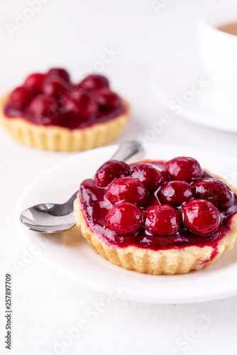 Fresh Homemade Tartlets Tart with Berries on White Background Tasty Tarts Decorated with Red Berries Vertical