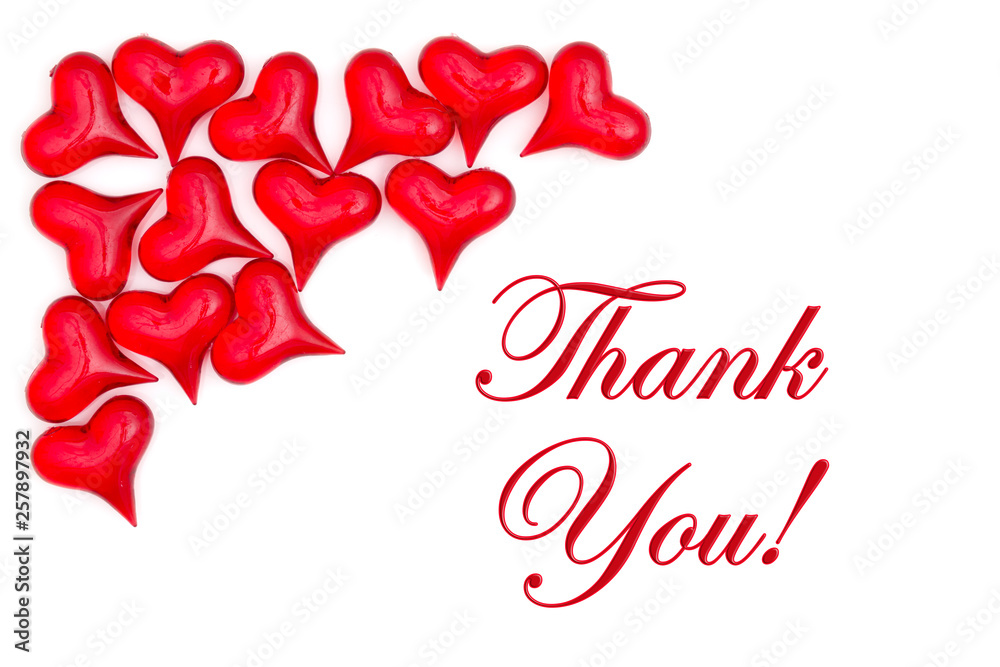 Thank you message with red hearts