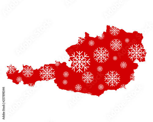 Karte von Österreich mit Schneeflocken