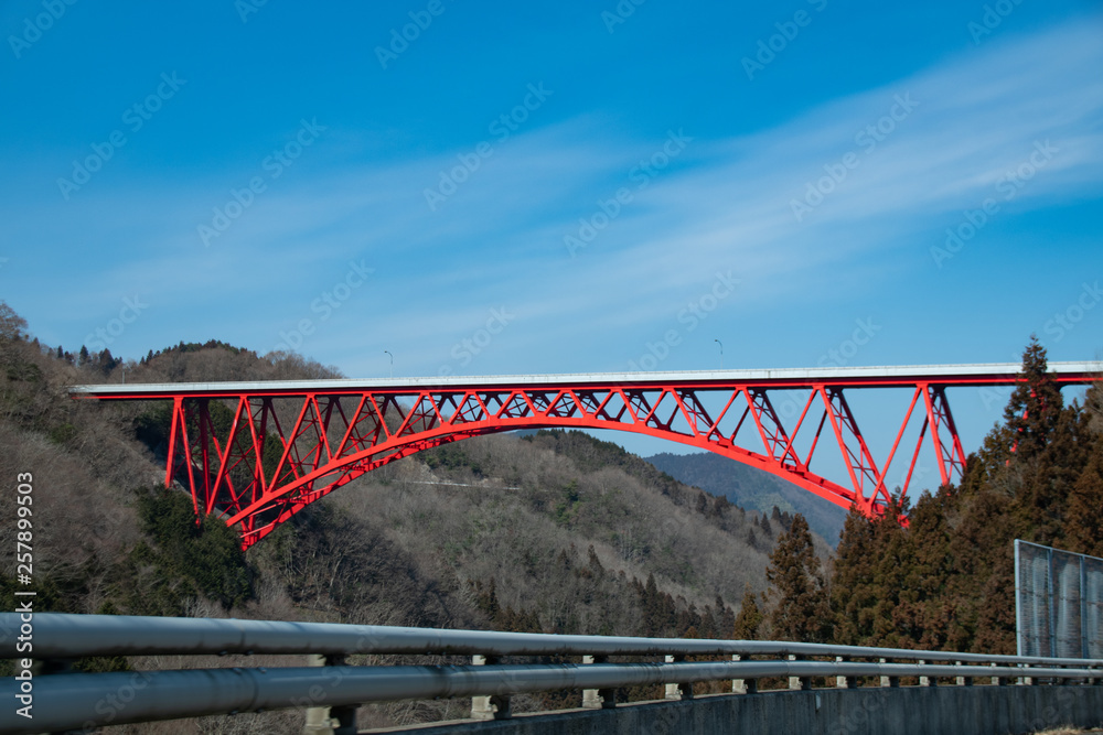 おろちループ橋 島根県奥出雲町 Orochi Loop Bridge in Okuizumo town, Shimane pref. Japan with blue sky おろちループ橋 島根県奥出雲町 Orochi Loop Bridge in Okuizumo town, Shimane pref. Japan with blue sky