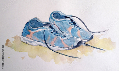 Hand painted on watercolor paper - Sports shoes