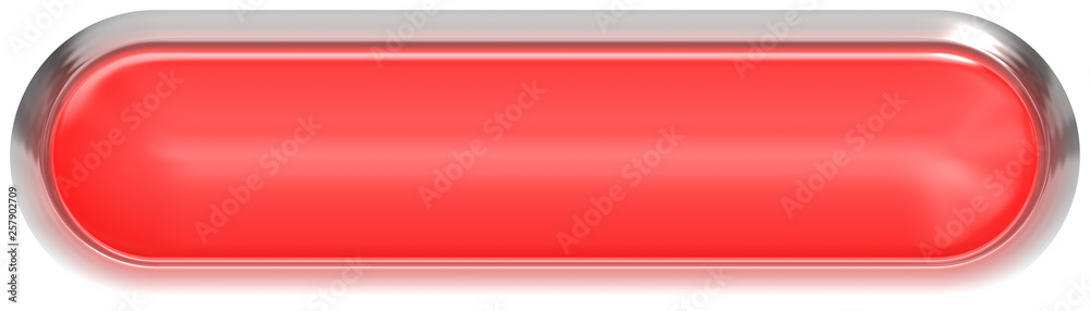 Web button 3d - red glossy realistic with metal frame, easy to expand