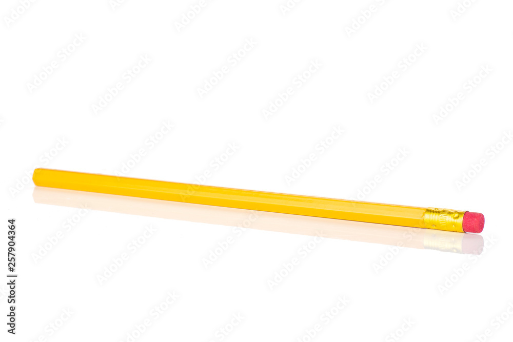 One whole unsharpened yellow pencil isolated on white background One whole unsharpened yellow pencil isolated on white background
