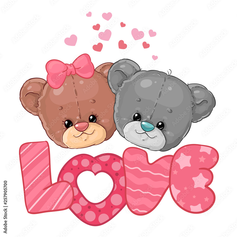 Φωτογραφία Teddy bears on the background of the word LOVE with hearts