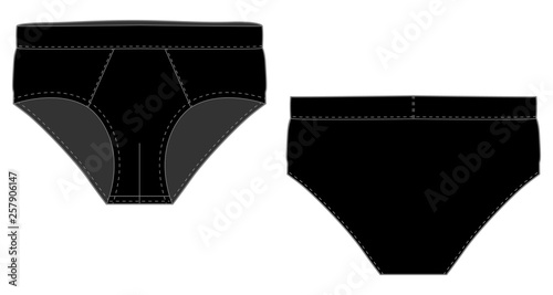 Black brief pants underwear men isolated technical sketch.
