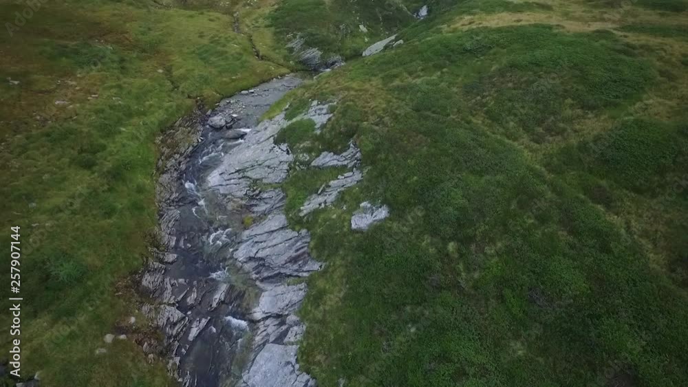 Flight over river in beautiful landscape