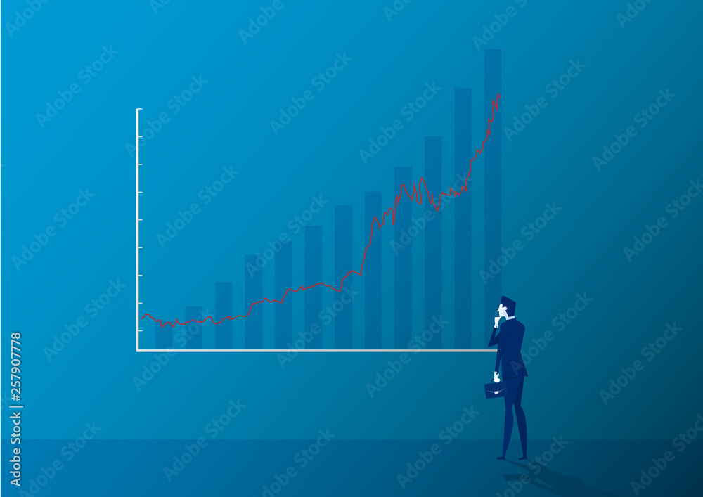 Businessman back view standing looking at candle stick graph stock market illustration Businessman back view standing looking at candle stick graph stock market illustration