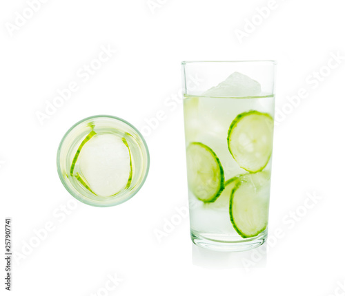Set of Homemade Cucumber Iced Lemonades in Crystal Glasses