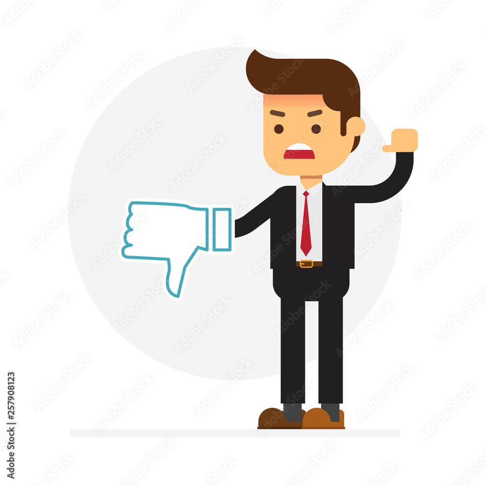 Business man in suit shows a sign Thumb Down Business man in suit shows a sign Thumb Down